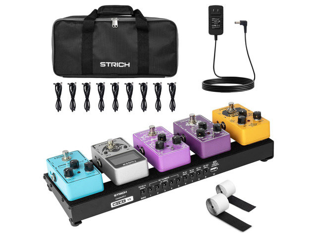Pedal Board with Built-in Power Supply, Small Guitar Pedalboard 15' x 5.1' 1.3LB Lightweight Aluminum Alloy with Pedal Cables, Bag, Hook Loop...