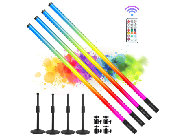 4Pack 5000mAh Battery Powered 4ft RGB led Tube dj Light bar with Stand Colored Neon Video Stick Lights for Photo Booth Studio Dance Club Party...