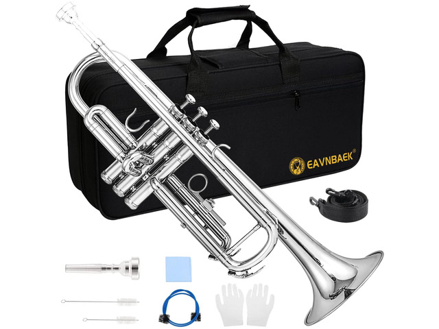 Bb Standard Trumpet Instrument Brass Student Trompeta Trumpet Set Protable Hard Case Cleaning Kit 7C Mouthpiece and Gloves, School Band Approved...