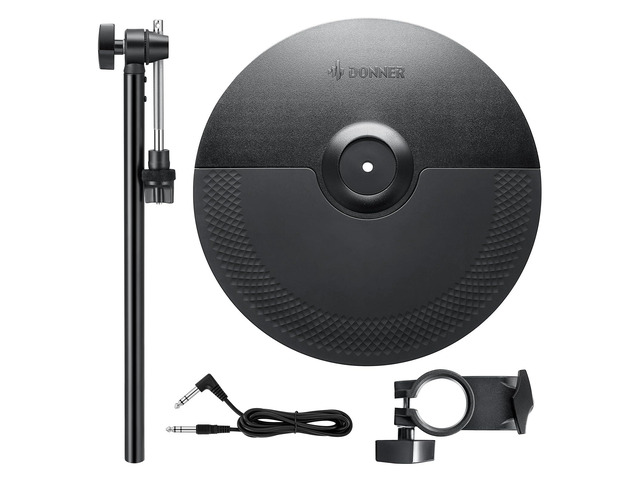 Mute Cymbal Set with 12-inch Cymbals and Cymbals Stand for Electric Drum Kit, More Stable Iron Metal Bracket, Signal Cable, Rack Clamp for Electric...