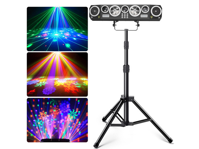 All-in-One DJ Light with Stand, Rotating Multi-Beam Effects 50+ Laser Lights, 180° Wide-angle Bee-eye Effects, 63 RGBWA+UV Strobes, DMX512,...