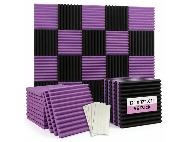 96 Pack Black/purple 12 'X 12 'X1' Acoustic Panels Studio Soundproofing Foam Wedge Tiles (Accompanied By Double-Sided Adhesive Tape)