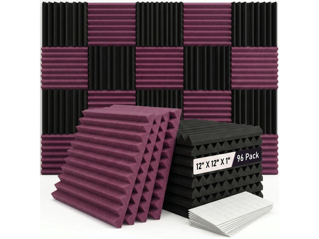 96 PACK Medium Sale Acoustic Foam Soundproof foam (Accompanied By Double-Sided Adhesive Tape)(Black/burgundy)