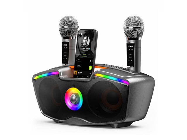 Bluetooth Karaoke Machine for Adults & Kids, 80W Portable Speaker with 2 Wireless Microphones, Echo Adjustment, Support USB/AUX/TF Card, for...