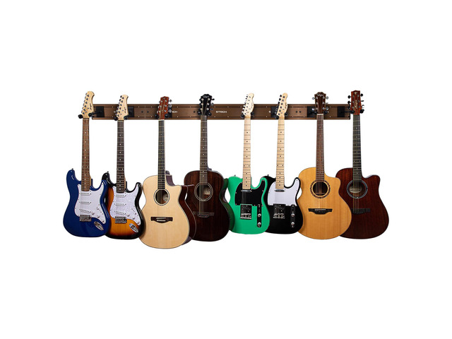 Guitar Wall Mount Hangers for Multiple Guitars, Holds 8 Guitars, Walnut Wood Grain, Strong Aluminum Metal Guitar Stand Rack Bass Holder, Adjustable...