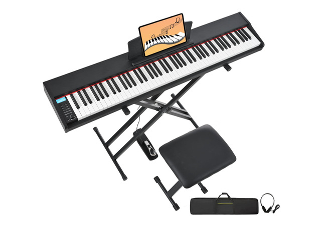 Digital Piano 88 Key Weighted with Piano Bench, 88 Key Full Size Semi Weighted Keyboard Piano, Electronic Piano for Beginner,with Adjustable...