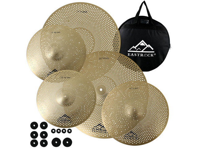 5 Pieces Low Volume Cymbal Pack with Cymbal Bag and Felts,Golden Cymbals for Drum Set (14'Hi-hat+16'Crash+18'Crash+20'Ride)