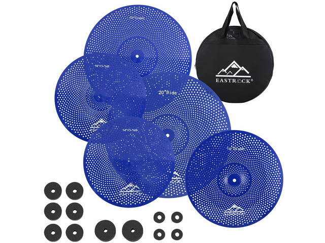 5 Pieces Low Volume Cymbal Pack with Cymbal Bag and Felts,Blue Cymbals for Drum Set (14'Hi-hat+16'Crash+18'Crash+20'Ride)