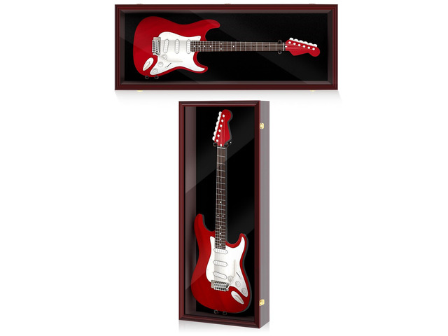 Electric/Acoustic Guitar Display Case Wall Mount Guitar Case Cabinet Shadow Box with Hanger Stand and Lock 98% UV Protection Acrylic Clear Door for...