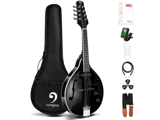 Mandolin Instrument Mahogany Acoustic Electric A Style Mandolin Musical Instrument for Beginner Adults Teens Kids, Black