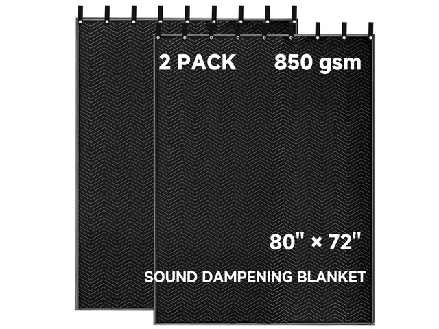 2Pcs Sound Dampening Blanket 80'x72' 850GSM, Heavy Duty Acoustic Absorption for Studio