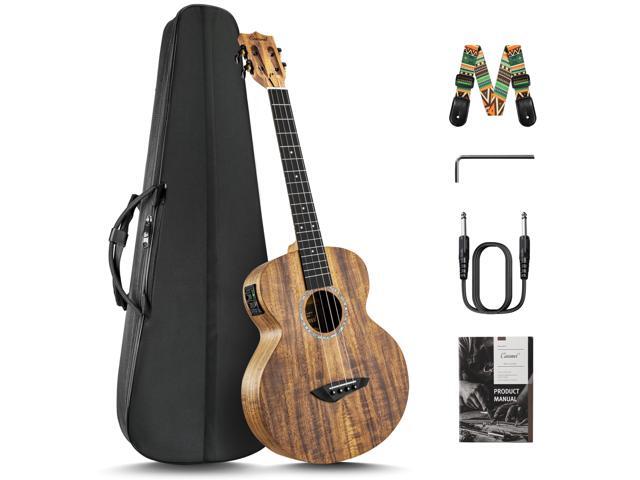 CB207 Acacia Baritone Acoustic Electric Ukulele with Truss Rod 30 in Additional Strings, Padded Gig Bag, Strap and EQ cable