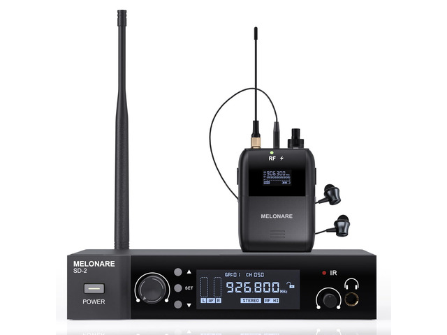 Wireless IEM System Auto Scan Stereo SD-2-1R 50 Frequencies, 164 ft Range, 1 Bodypack Receiver, Earphones, Musicians, Bands, Studio