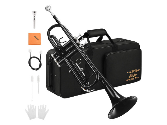 Bb Trumpet Standard Trumpet Set for Student Beginner with Hard Case, Cleaning Kit, 7C Mouthpiece and Gloves, Brass Bb Trumpet Instrument, Black,...