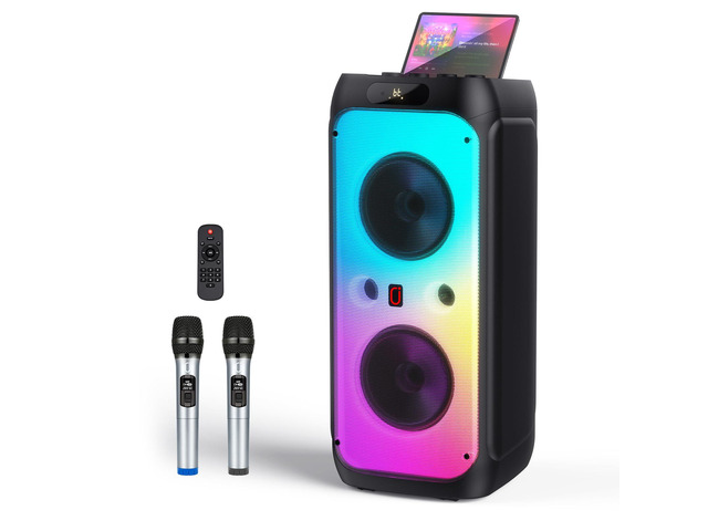 600W Peak Extra-Large Party Speaker with 2 Wireless Microphones, Big Bluetooth PA Speaker with Deep Bass, Dual 10' Woofers, 3.5' Tweeters & LED for...