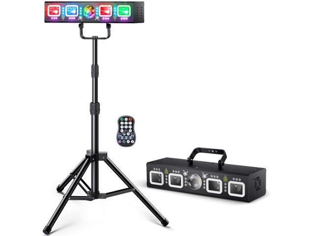 6-in-1 DJ Light with Stand, RGBW Disco Lights, Strobes, Laser Light Disco Ball Lights, Wide Laser Beams, RGBW+UV Strobes, DMX512, Remote and...