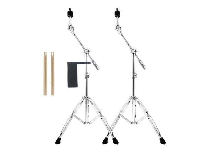 2 Pack Boom Cymbal Stand + Drum Sticks Holder + 2 Pair of 5A Drum Sticks Adjustable Cymbal Stand With Counterweight Adapter for Heavy Duty...