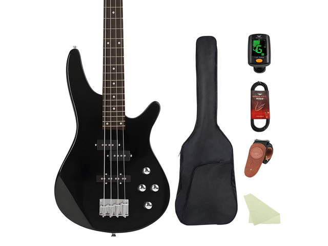 Electric Bass Guitar 4 Strings Full-Size Standard Bass PB-Style Beginner Kit Black for Starter with Gig Bag Guitar Strap and Guitar Cable(PJ-Black)
