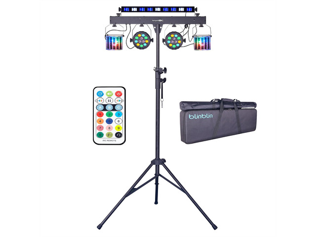 DJ Lights with Stand, 5 in 1 Party Lights DJ Disco Light for Parties Indoor, Sound Activated Mobile Stage Lighting System with DMX& Remote Control,...