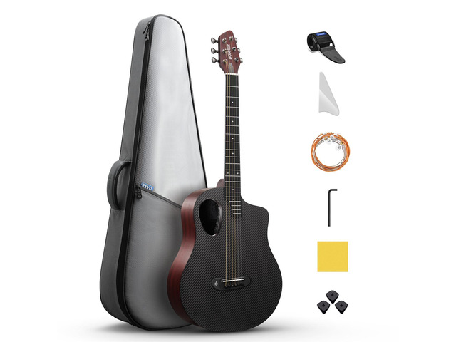 Carbon Wood Acoustic Electric Guitar Bundle for Beginner Intermediate with Built-in Pickups, 38 Inch, RISING-G2 (Wine Red)
