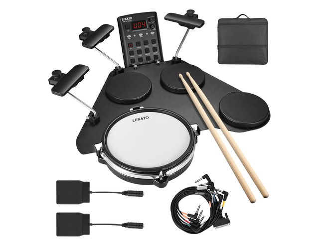 Electronic Drum Set, Portable Electric Drum Set for Beginner with Quiet Mesh Snare Drum Pads, 220+ Sounds, USB MIDI, 2 Switch Pedal, Electric Drum...