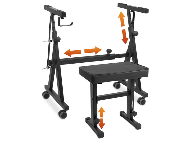Piano Keyboard Stand Stool Set, Portable Heavy Duty Stand for 54-88 Key Electric Digital Pianos & Adjustable Piano Bench, Chair, Black, SKT-02 &...