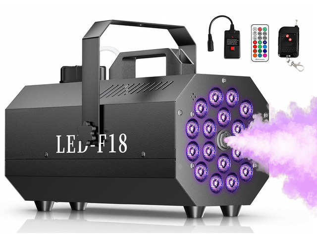 1200W Fog Machine, 6000CFM Smoke Machine with 18 LED Lights, 13 Colorful LED Lights Effect, Wired And Wireless Remote Controls, Ideal for Indoor,...