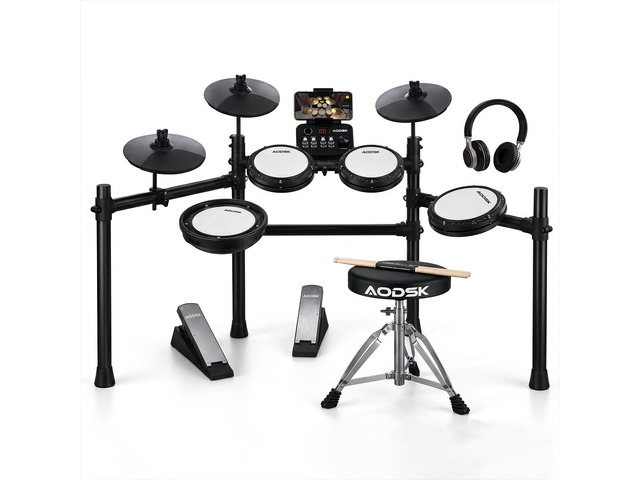 Electronic Drum Set, Professional Mesh Drum Pads, Upgraded Sound Module 260 sounds/30 Kits/20 Songs,Includes Sticks,Headphones,drum throne (2026...