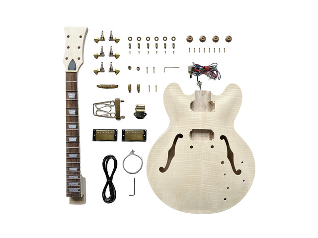 DIY Electric Guitar Kit,Semi-Hollow Body Electric Guitar,with Paulownia Wood Core and Maple Plywood,6 Strings,Build Your Own Guitar