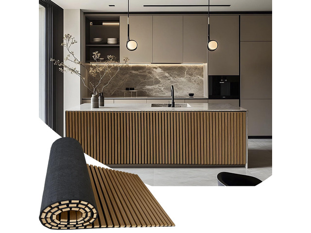 Acoustic Wood Panels for Wall,3D Flexible Fluted Sound Slat Panel (Walnut) Soundproof,Absorbing,Noise Cancelling,94.5 x 23.6in