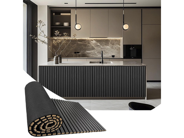 Acoustic Wood Panels for Wall,3D Flexible Fluted Sound Slat Panel,Dark Grey Soundproof,Absorbing,Noise Cancelling,94.5 x 23.6in