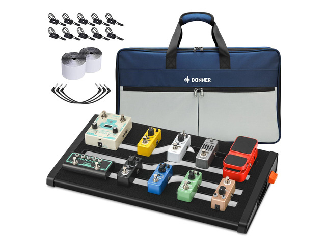 Guitar Effects Pedal Board, DB-S200 Large Power Supply Pedalboard Set with Convertible Bag Backpack, 60' Adhesive Backed Hook-and-Loop and Power...