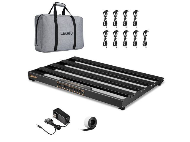 Pedalboard, Pedal Board with Built-in Power Supply, 19x12.2x1.8' 2.97LB, Aluminium Alloy Guitar Pedal Board with Carry Bag, Pedal Cables, Adhesive...