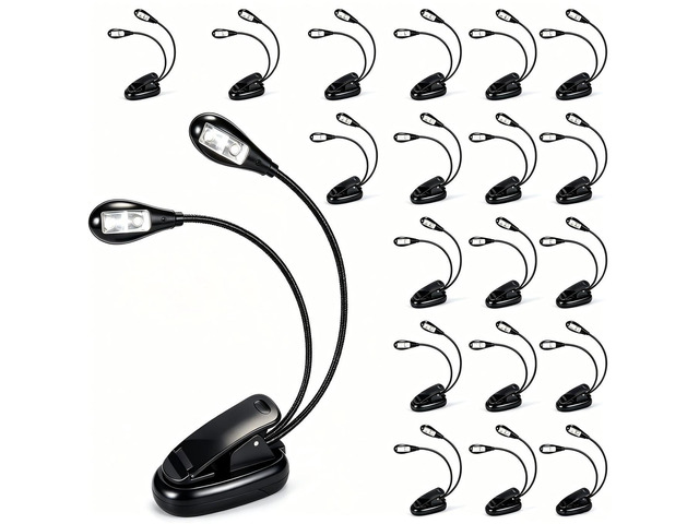 Music Stand Lights Clip On 20Pack,Dual Arm USB and AAA Battery Black 2 brightness levels reading book lights, perfect for musicians, piano...