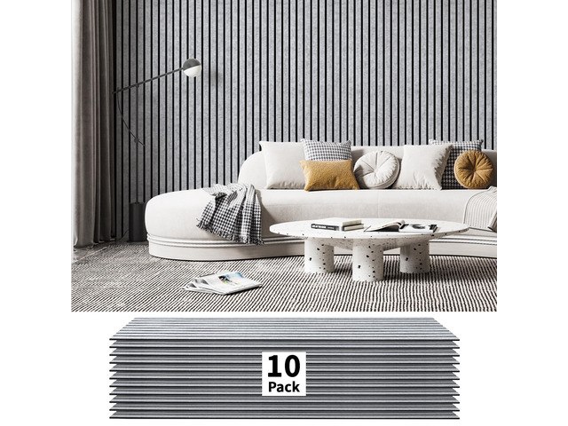 10 Pack Acoustic Panels, 48' X 12' X 0.43', Grey and Black Soundproof Wall Panels, Self Adhesive, High Density Sound Absorbing, Acoustic...