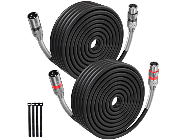 XLR Cables 100FT 2 Pack, Premium Heavy Duty Balanced Microphone Cable with 3-Pin XLR Male to Female Microphone Cord Connector Compatible with...