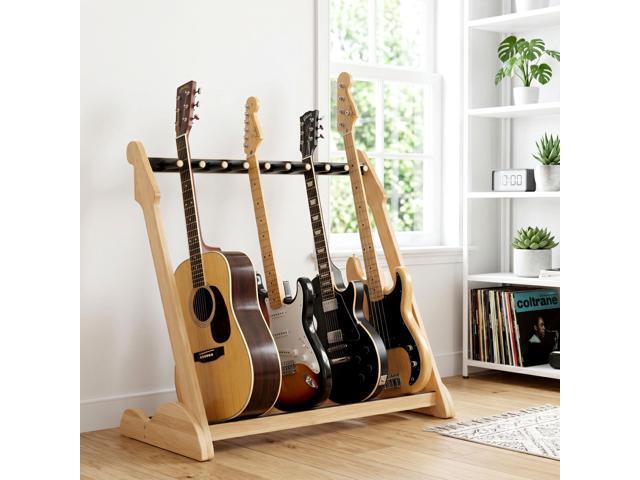 Bamboo Guitar Rack for Multiple Guitars, Adjustable Guitar Stand(Natural-B) Natural Bamboo Adjustable Dividers Protective Padding Stable Floor...