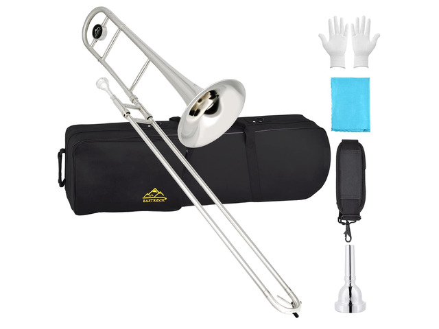 Bb Tenor Slide Trombone Brass Musical Instrument with Hard Case,Mouthpiece,Gloves,Cleaning Cloth for Professional Player Beginners, Large...