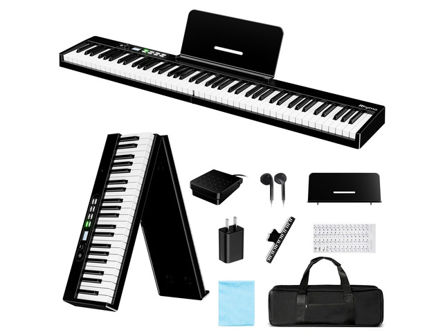 88 Key Portable Piano Keyboard, Semi-Weighted Folding Piano Full Size, Ultra Sound Upgrand Imitation Wood Texture Keyboard w/MIDI Bluetooth LCD...