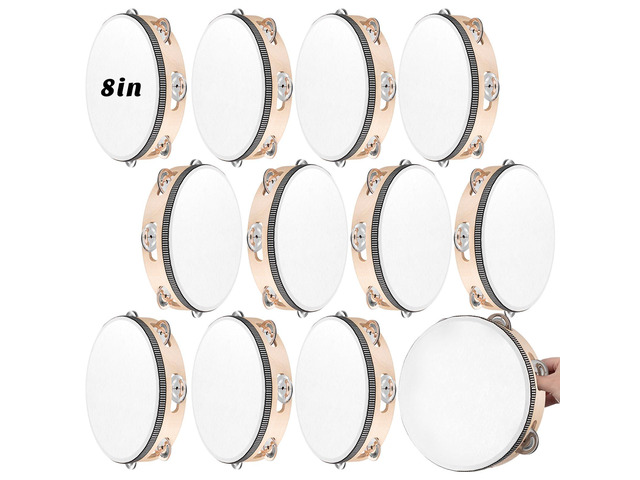 12 Pcs Wedding Tambourine Drum Bulk for Adults Hand Held Percussion Gift Christmas Wood Metal Jingles Musical Educational Drum Instrument for...