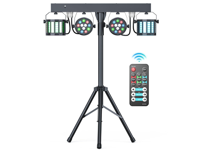 5 in 1 DJ Lights with Stand Combination Party Light Dj Disco Lights Stage Lighting for Parties 3/6/15CH with Sound Activated,DMX,Remote Control...