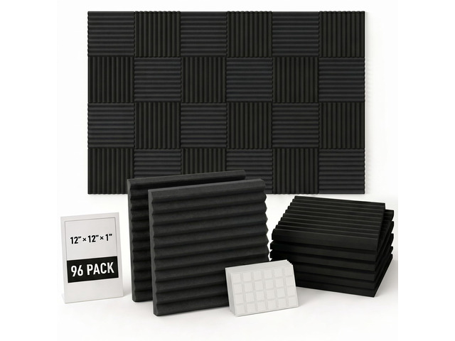 96 Pack Allxinlog Absorb the echo Acoustic Foam Panel Wedge Studio Soundproofing Wall Tiles 12' X 12' X 1'(Accompanied By Double-Sided Adhesive...