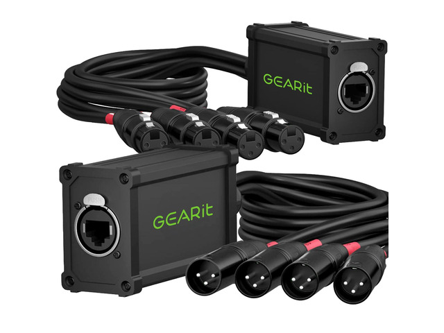 4 Channel Snake (2ft Breakout Cable) 3Pin XLR to Ethercon RJ45 Cat5/Cat6 Ethernet Extender - 4 XLR (2 Male, 2 Female) for Live Stage, Sound,...