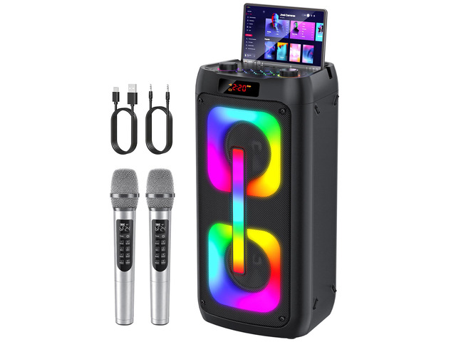 Karaoke Machine with 2 Wireless Microphones, Portable PA System with LED Lights, Bluetoot 5.4, Party Speaker Supports Type-C, USB, AUX, TF, TWS for...