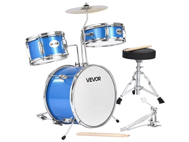 Kids Drum Set, 3-Piece 14 in Junior Drum Sets, Beginner Drums Set with Adjustable Throne, Cymbal & Two Pairs of Drumsticks, Musical Learning Drums...