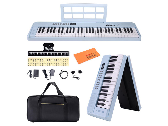 61 Key Folding Electric Piano Keyboard, Foldable Piano Electronic Keyboard, Wireless 128 Tones, 128 Rhythms Includes Pedal, Gig Bag, Headphones for...