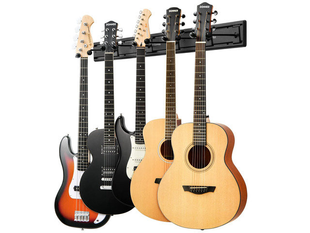 Guitar Wall Rack, Multiple Guitar Wall Mount with 5 Adjustable Hangers, Guitar Organizer for Acoustic & Electric Guitars, Bass, Violin, Ukulele,...