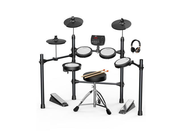 Electric Drum Set for Beginners & Adults, Quiet Mesh Pads Digital Drum Kit, Dual-Zone Snare, 5 Drums 3 Cymbals, 195+ Sounds, USB MIDI, Includes...