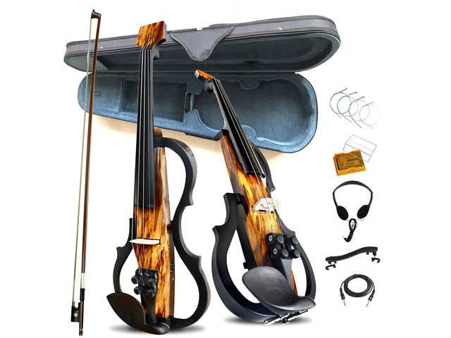Premium Carbon Fiber Electric Violin Full Size 4/4,Professional Electric Violin for Adults Beginner,Teens,Electric Fiddle Kit with Pro Pick Case...