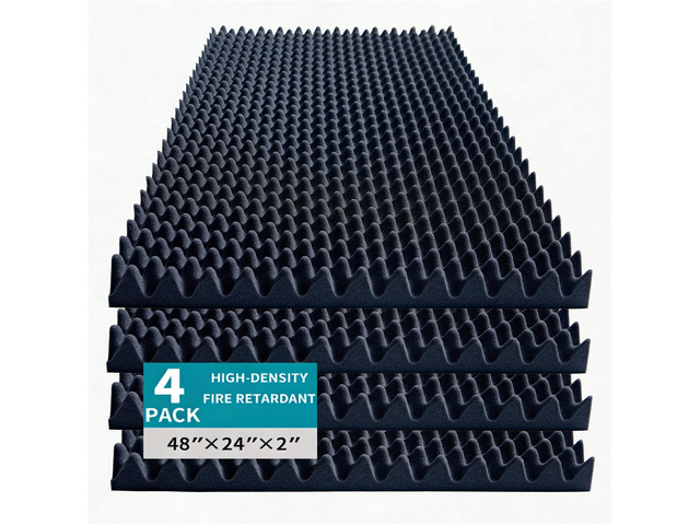 High Density Acoustic Foam Panel, 4 Pack 48 x 24 x 2 Inch Thick Egg Crate Soundproof Foam Panels for Walls, Sound Deadening
